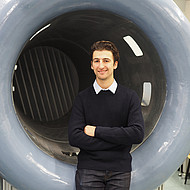 Sebastian Verhille - exchange student
Male student standing in front of a wind tunnel